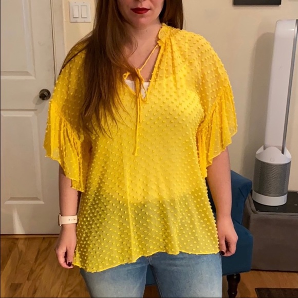 Alice + Olivia Julius oversized ruffle tunic top in yellow size S - Picture 7 of 16